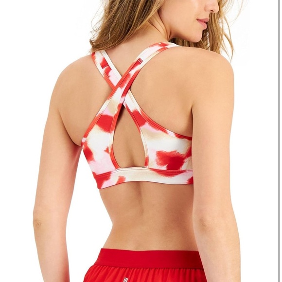 Ideology Red and White Sports Bra with Tie-Dye Pattern - Picture 2 of 3